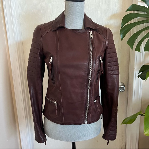 All Saints Oxblood Leather Jacket - Picture 5 of 16
